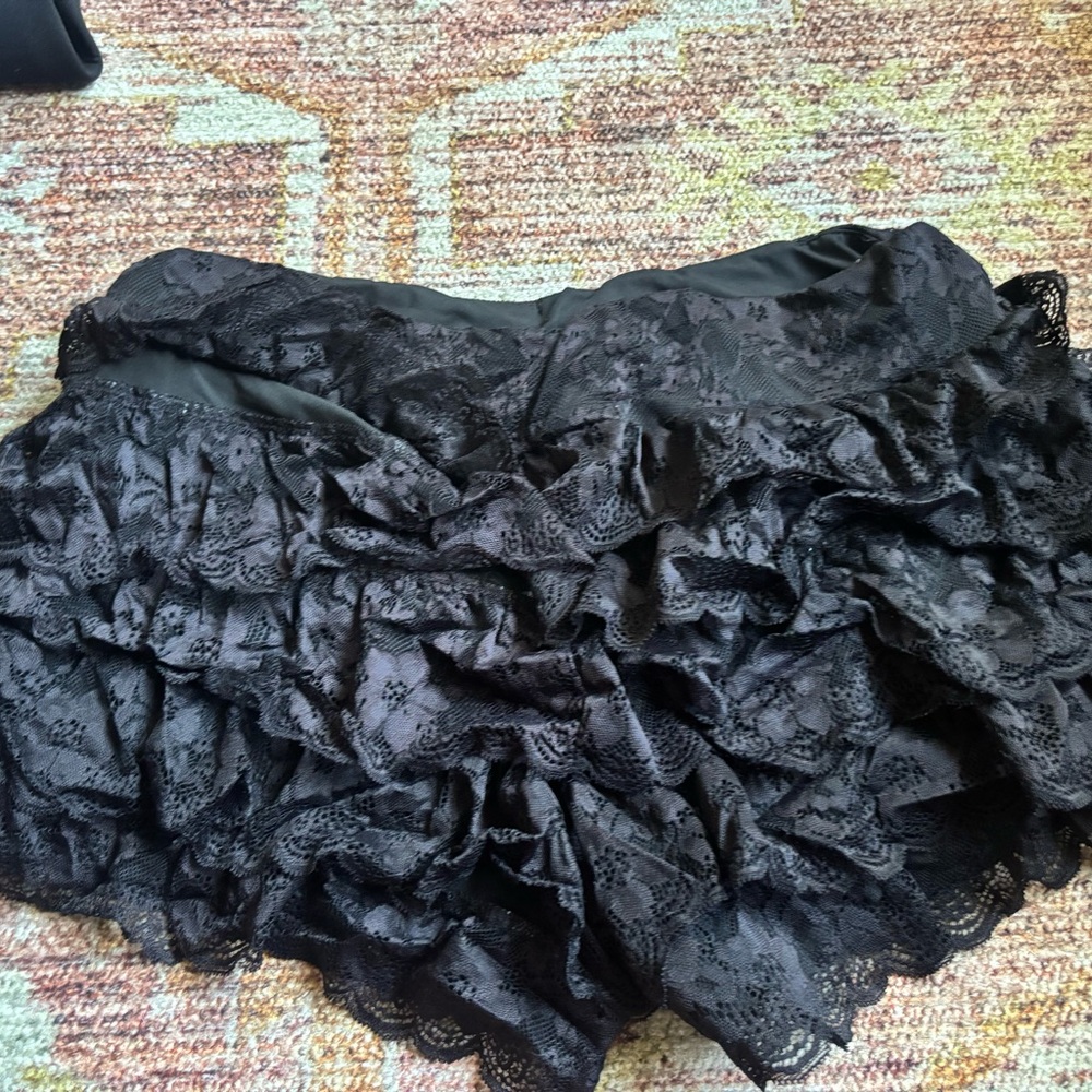 Black Lace Ruffled Shorts